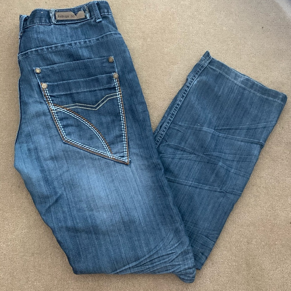 Indigo-30 men’s blue jeans pocket design W34 x L32